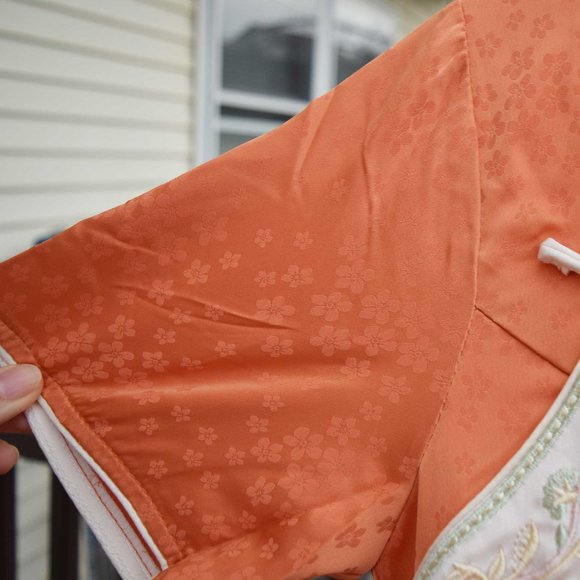 【SOLD】Orange Flower Qipao Dress - Chinese Traditional Cheongsam - Picture 5 of 6